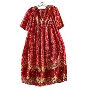 Only Necessities Orange Floral Cotton Muumuu House Dress Pockets 18/20 L